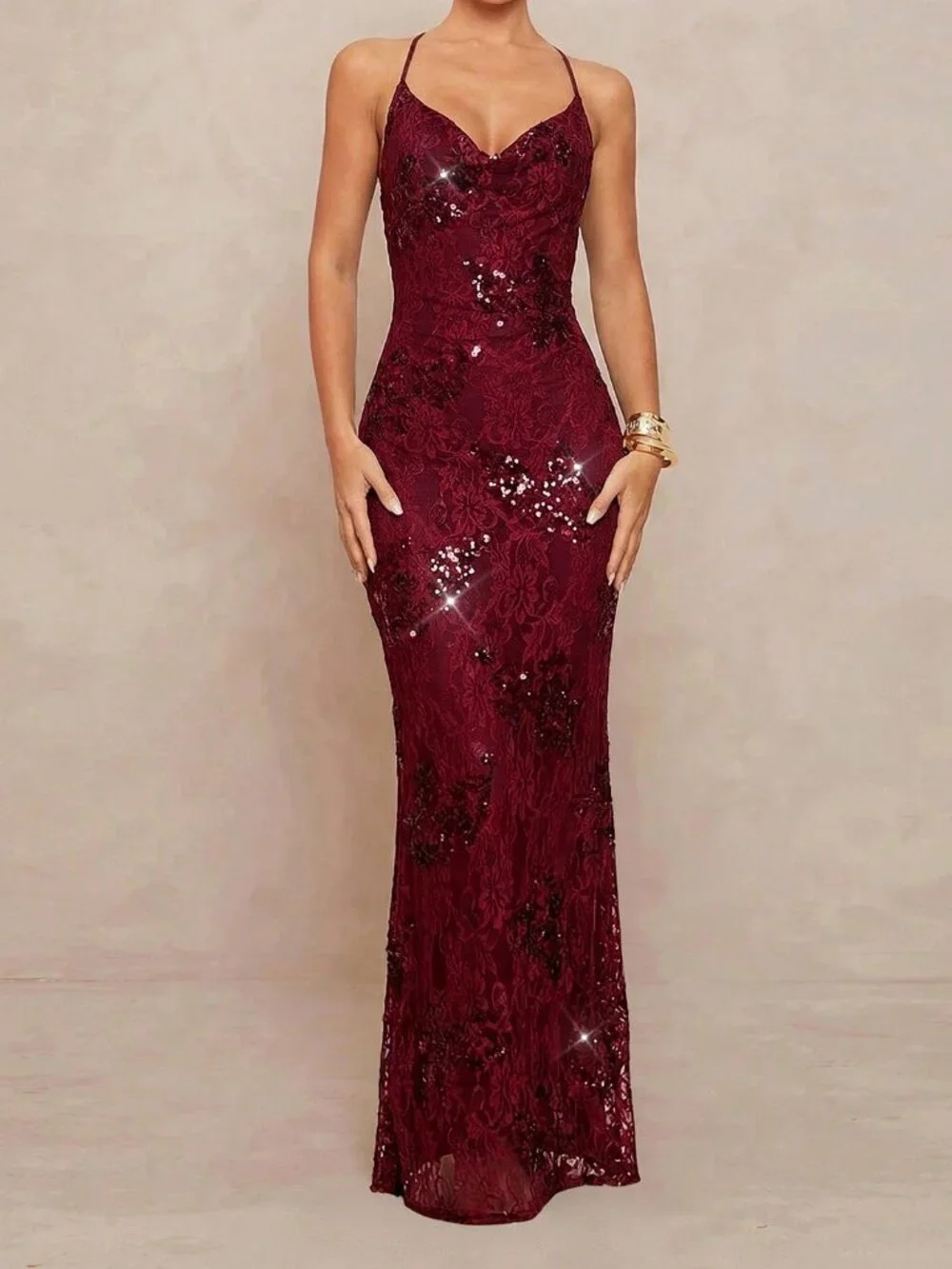Burgundy Party Women's Elegant Formal Maxi Dress